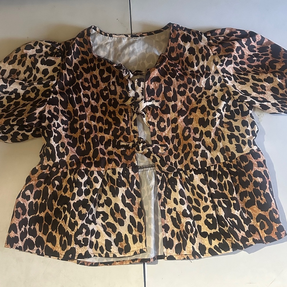 Leopard Print Puff Sleeve Top
